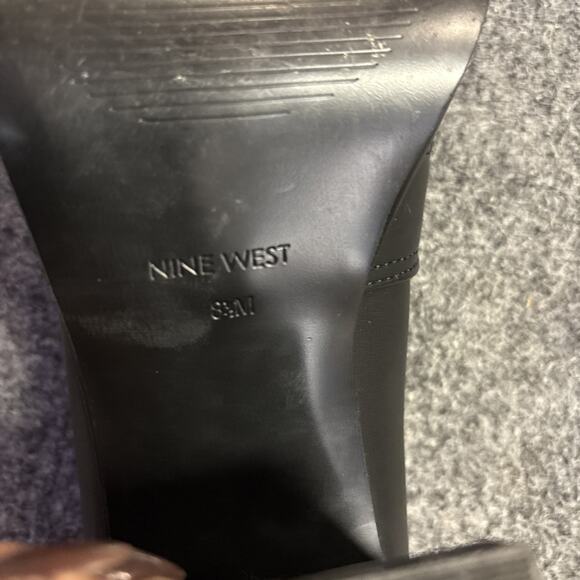 Nine West Women’s 8.5 Black Slip-On Block Chunky Heel Gold Chain Loafers Shoes - Picture 6 of 8